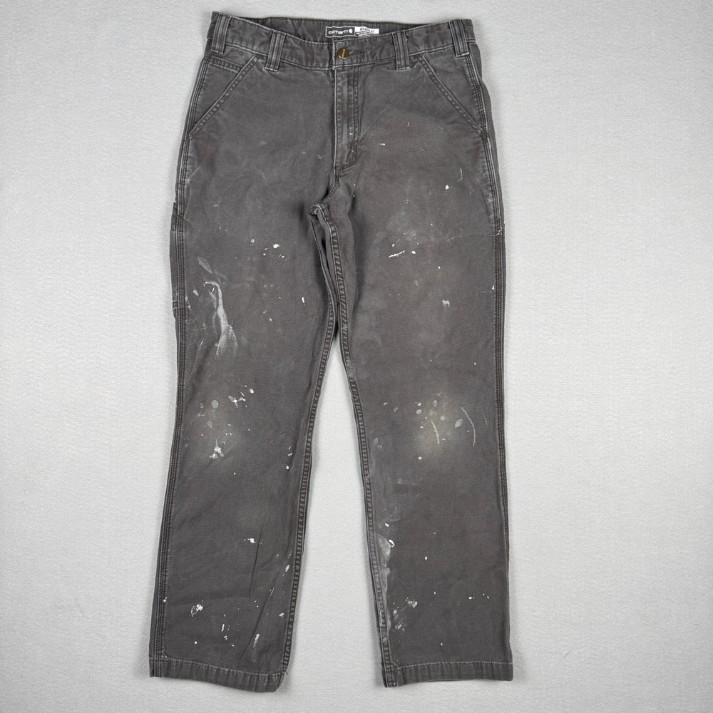 Carhartt Rugged Flex Thrashed Canvas Work Pants Brown Paint Splatter 32x32